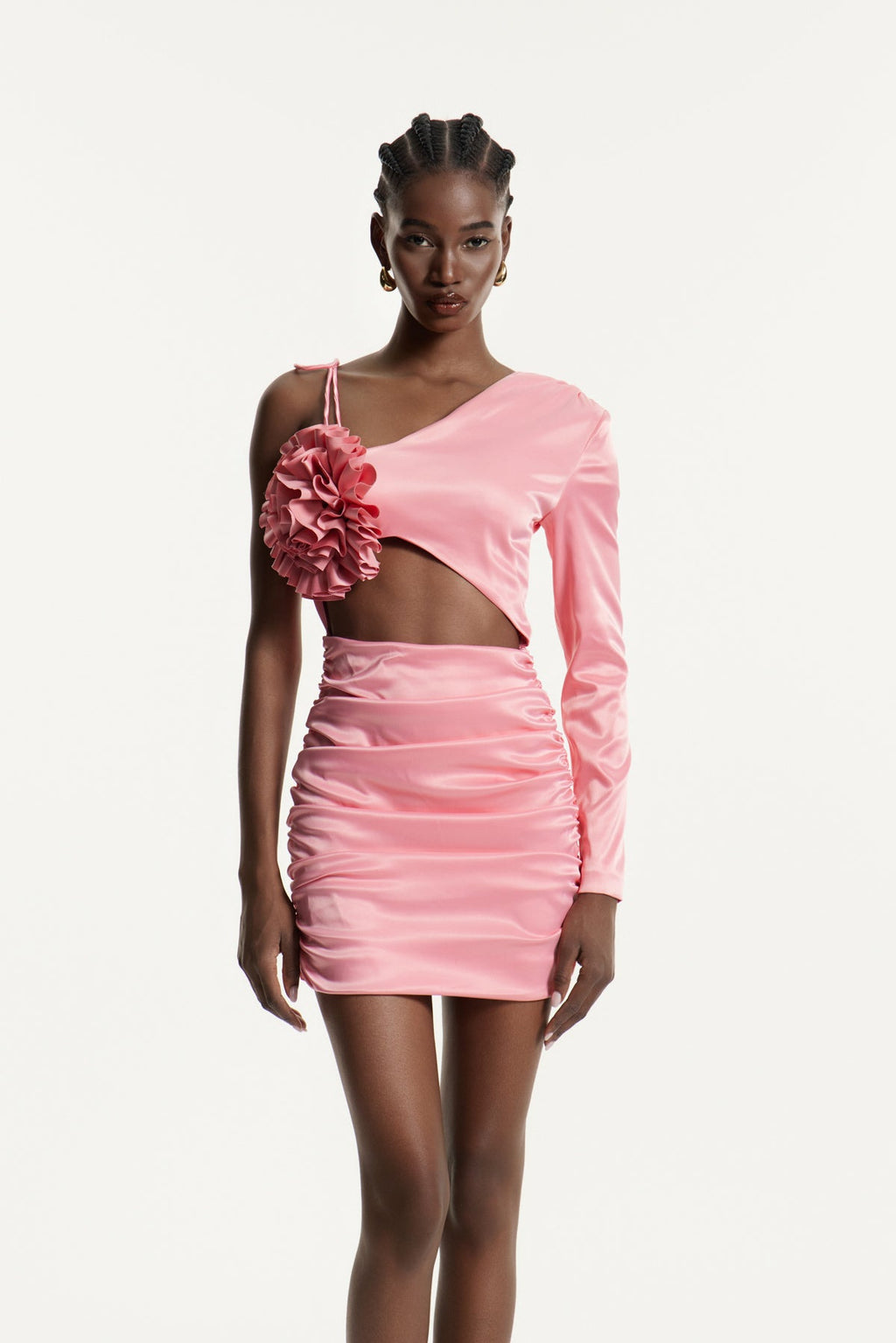 Delara Asymmetric Flower Cutout Mini Dress