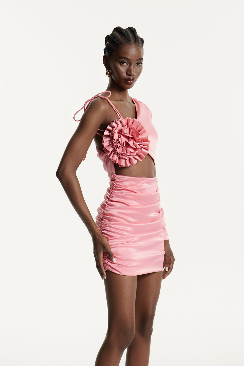 Delara Asymmetric Flower Cutout Mini Dress