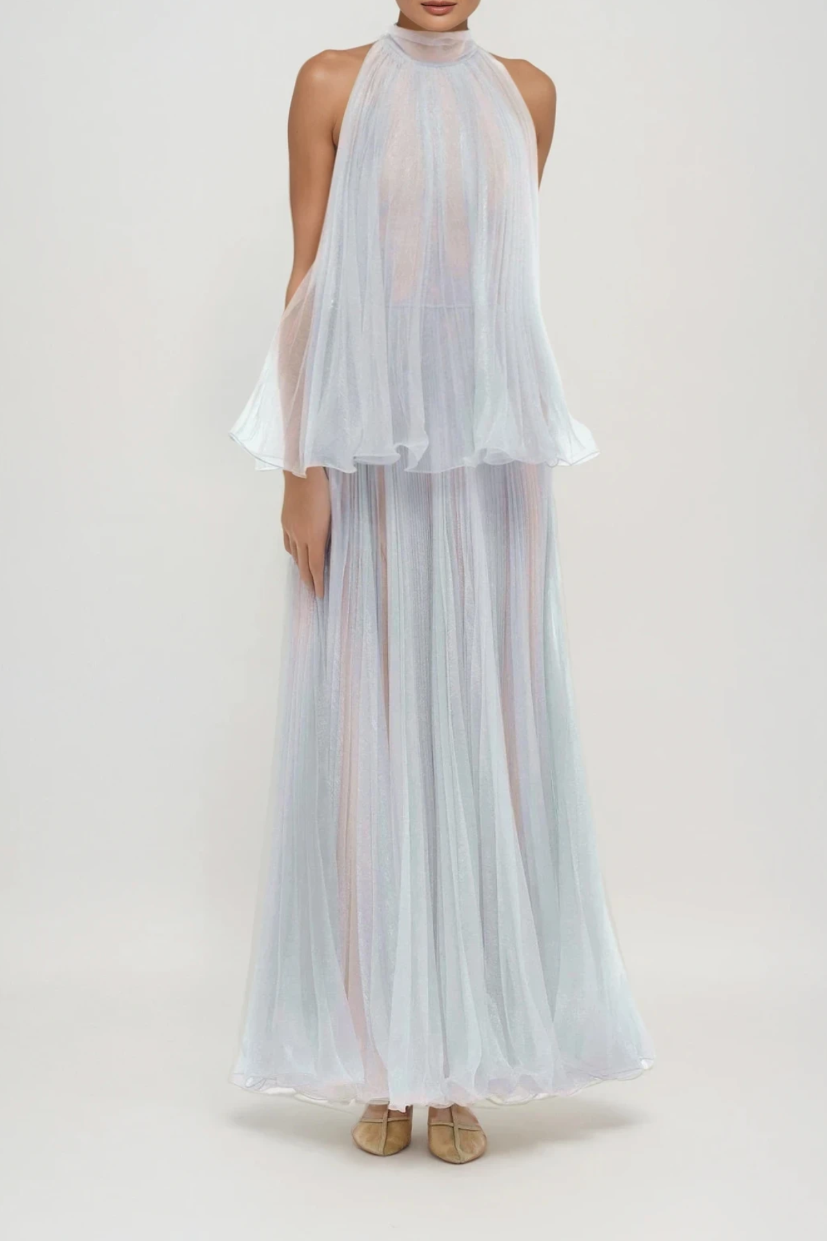 Democritus Ruffle Mesh Maxi Dress