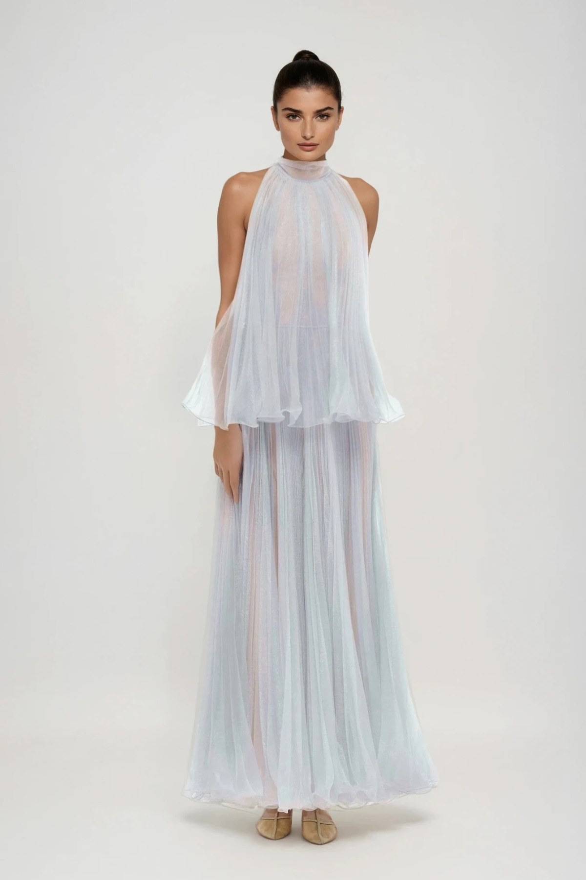 Democritus Ruffle Mesh Maxi Dress