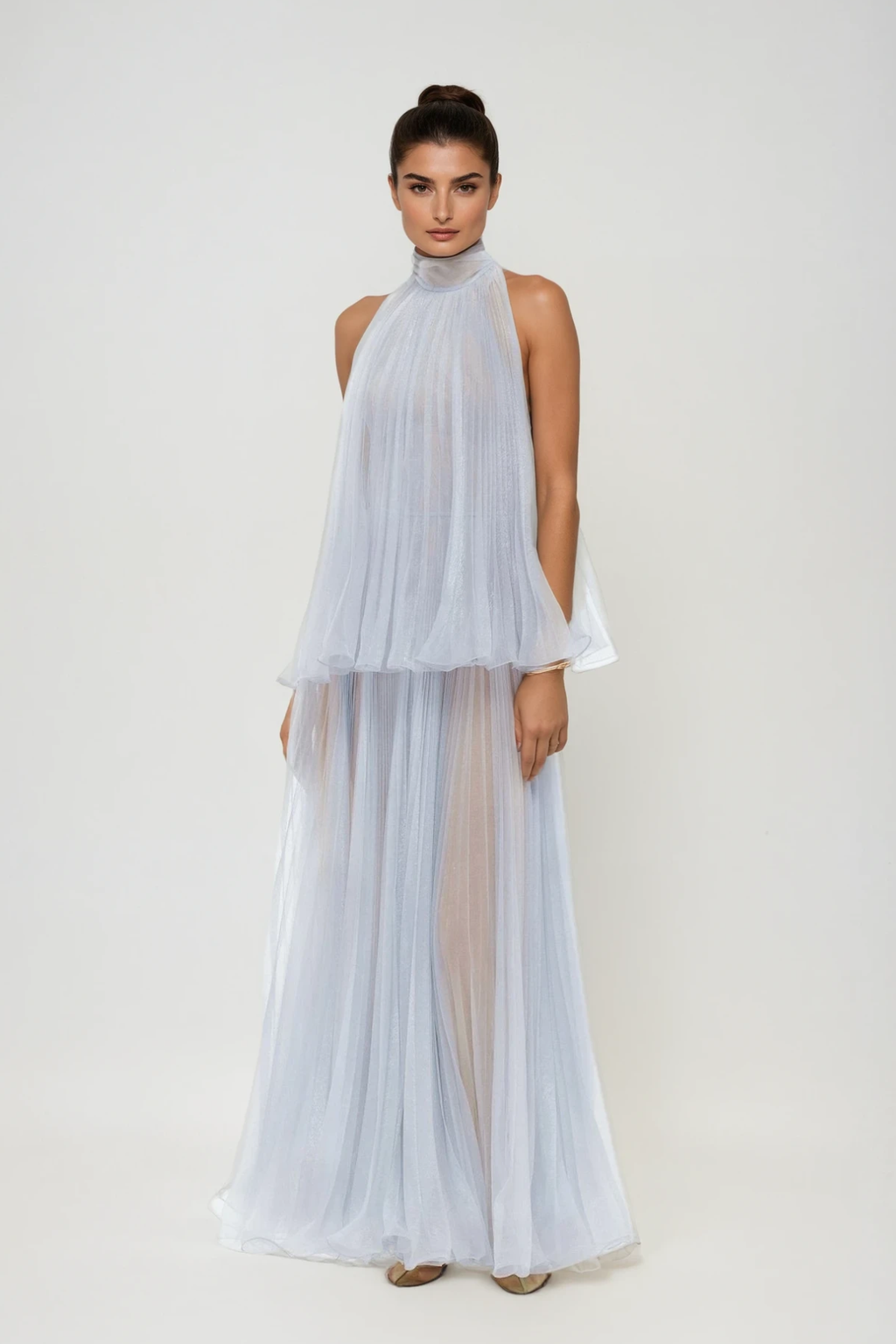 Democritus Ruffle Mesh Maxi Dress