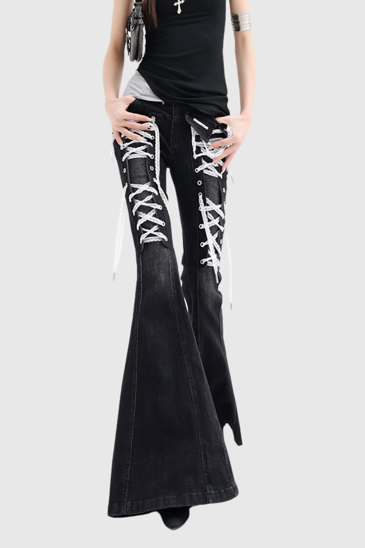 Demosthenes Lace up Bootcut Jeans In Black