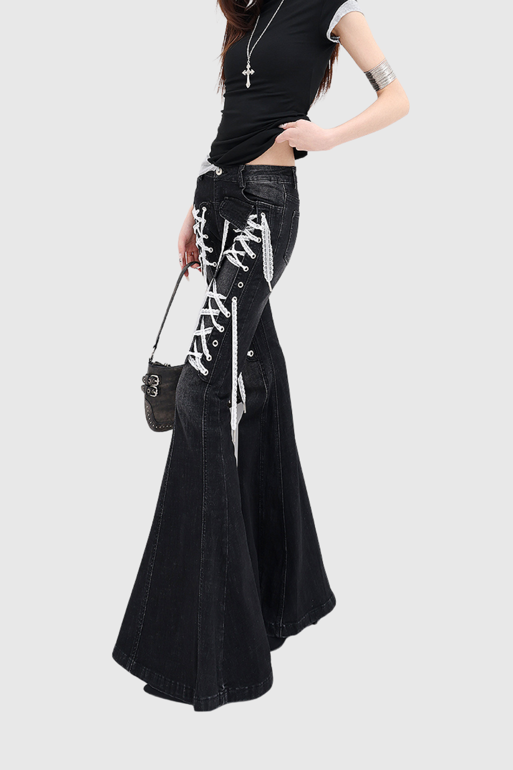 Demosthenes Lace up Bootcut Jeans In Black