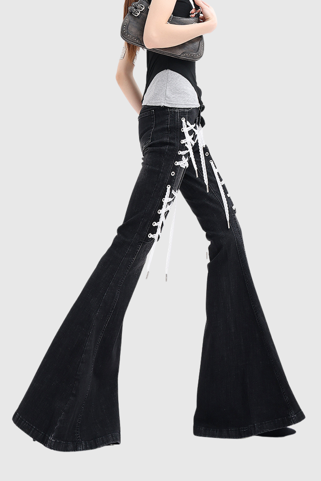 Demosthenes Lace up Bootcut Jeans In Black