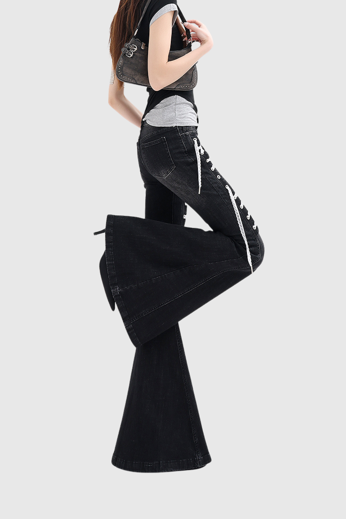 Demosthenes Lace up Bootcut Jeans In Black