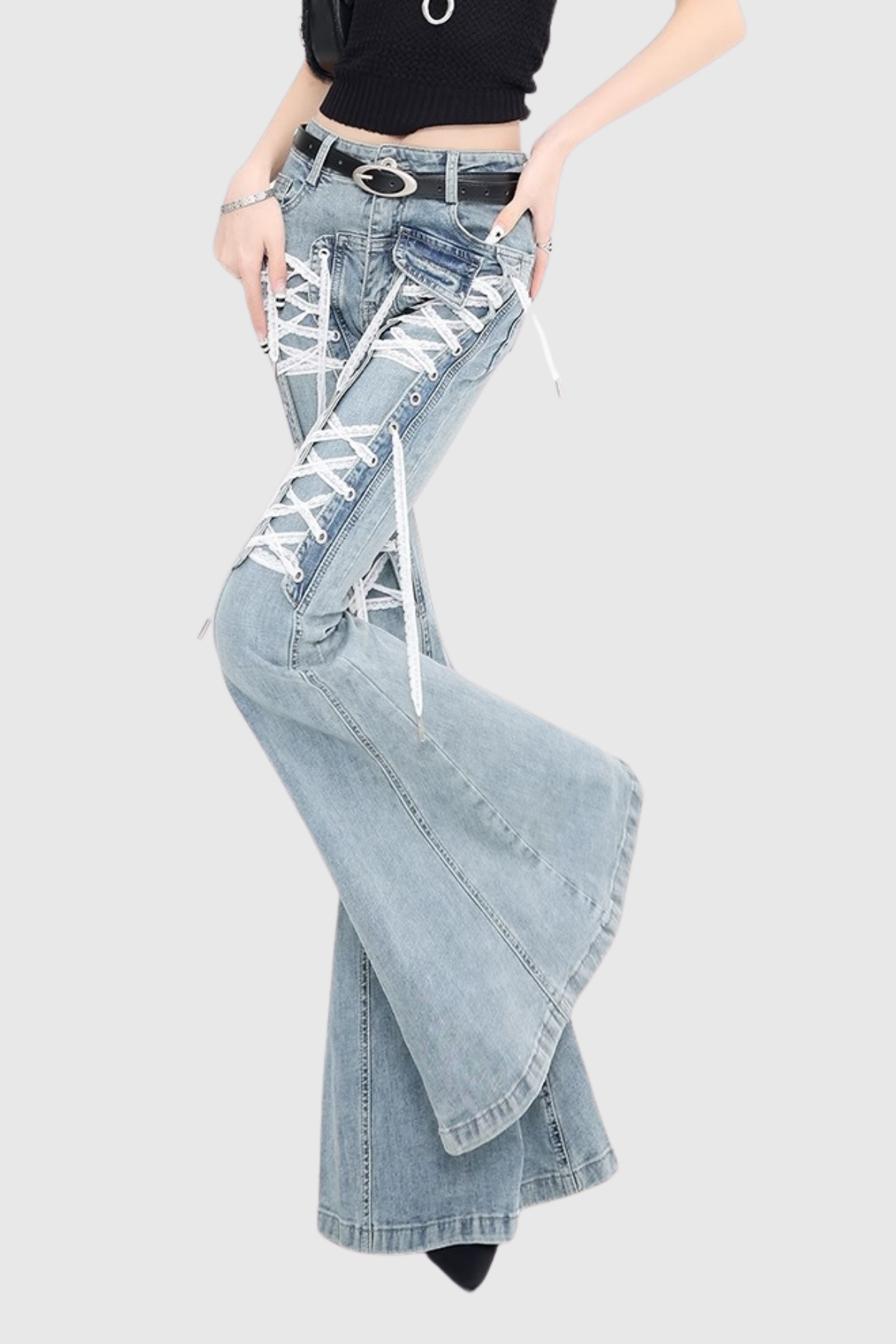 Demosthenes Lace up Bootcut Jeans In Blue