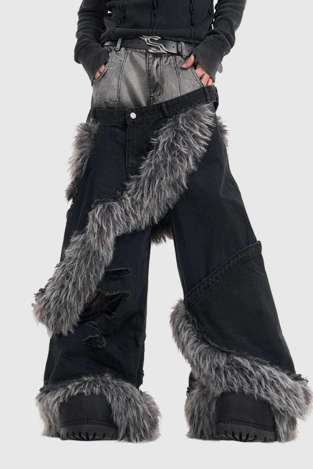 Dena Deconstruct Faux Fur Jeans