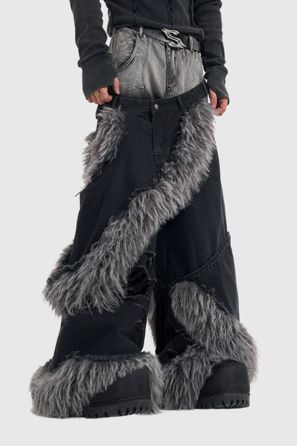 Dena Deconstruct Faux Fur Jeans