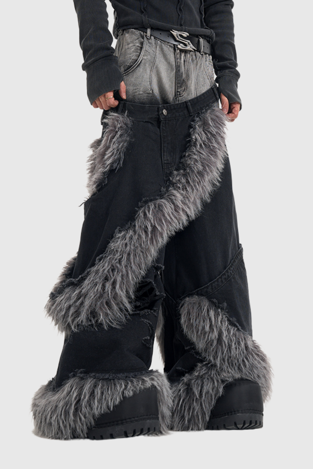 Dena Deconstruct Faux Fur Jeans