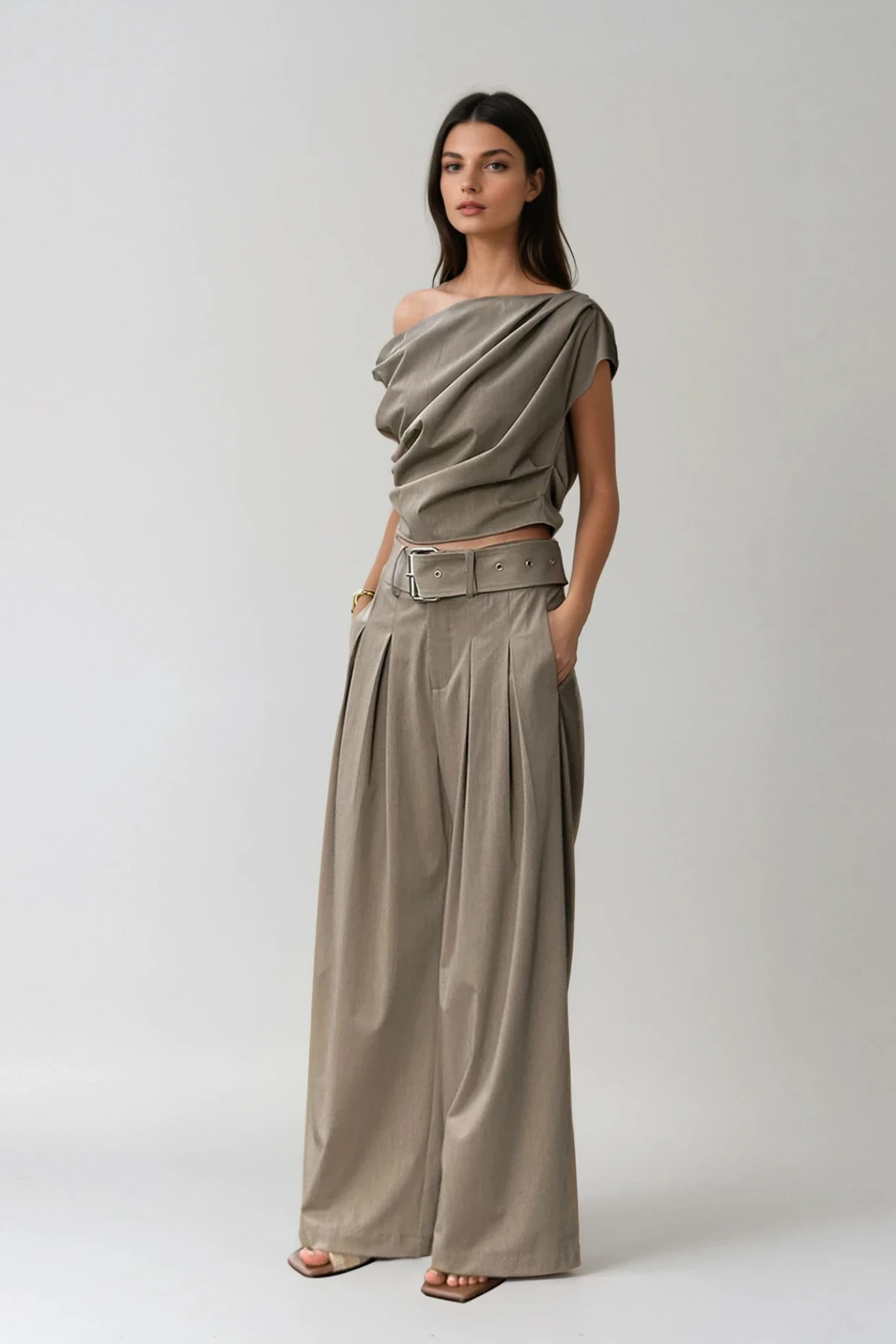 Dene One Shoulder Ruch Pants Set