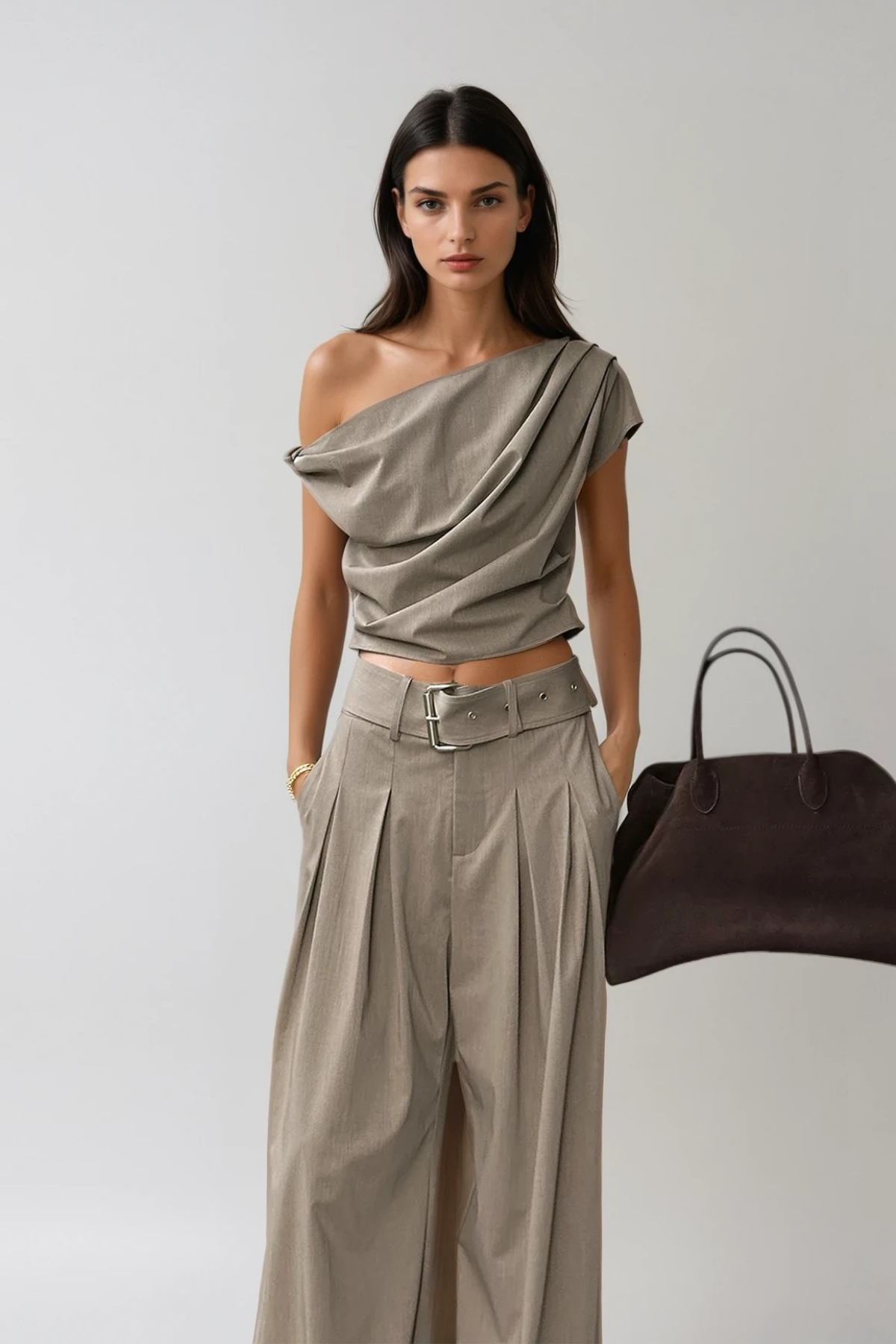 Dene One Shoulder Ruch Pants Set