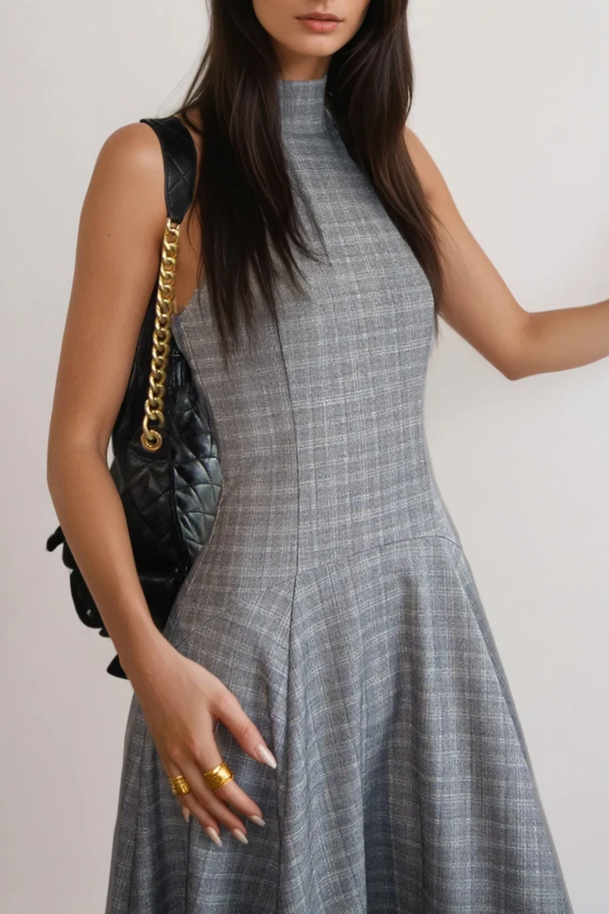 Deneb High Neck Grid Maxi Dress