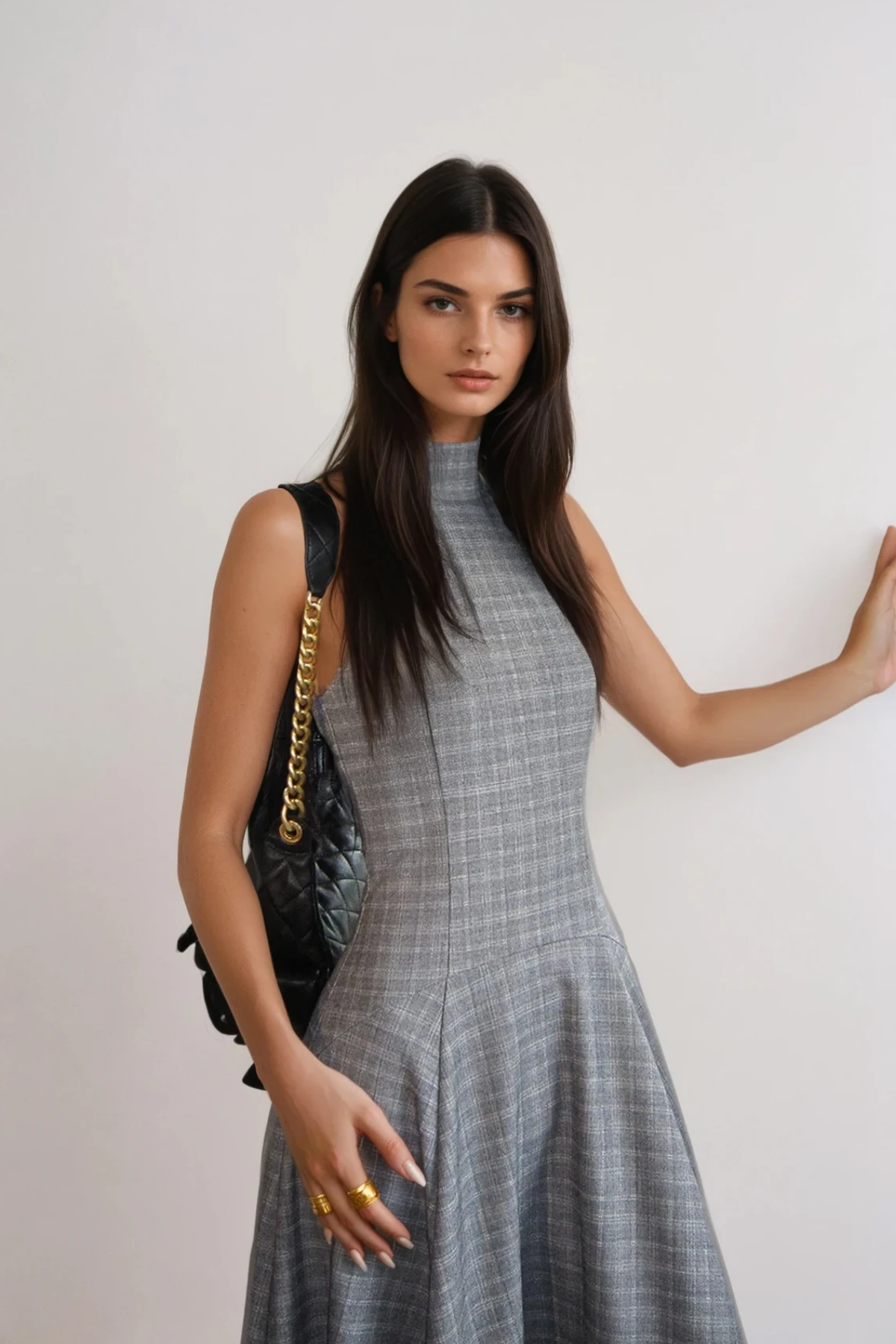 Deneb High Neck Grid Maxi Dress