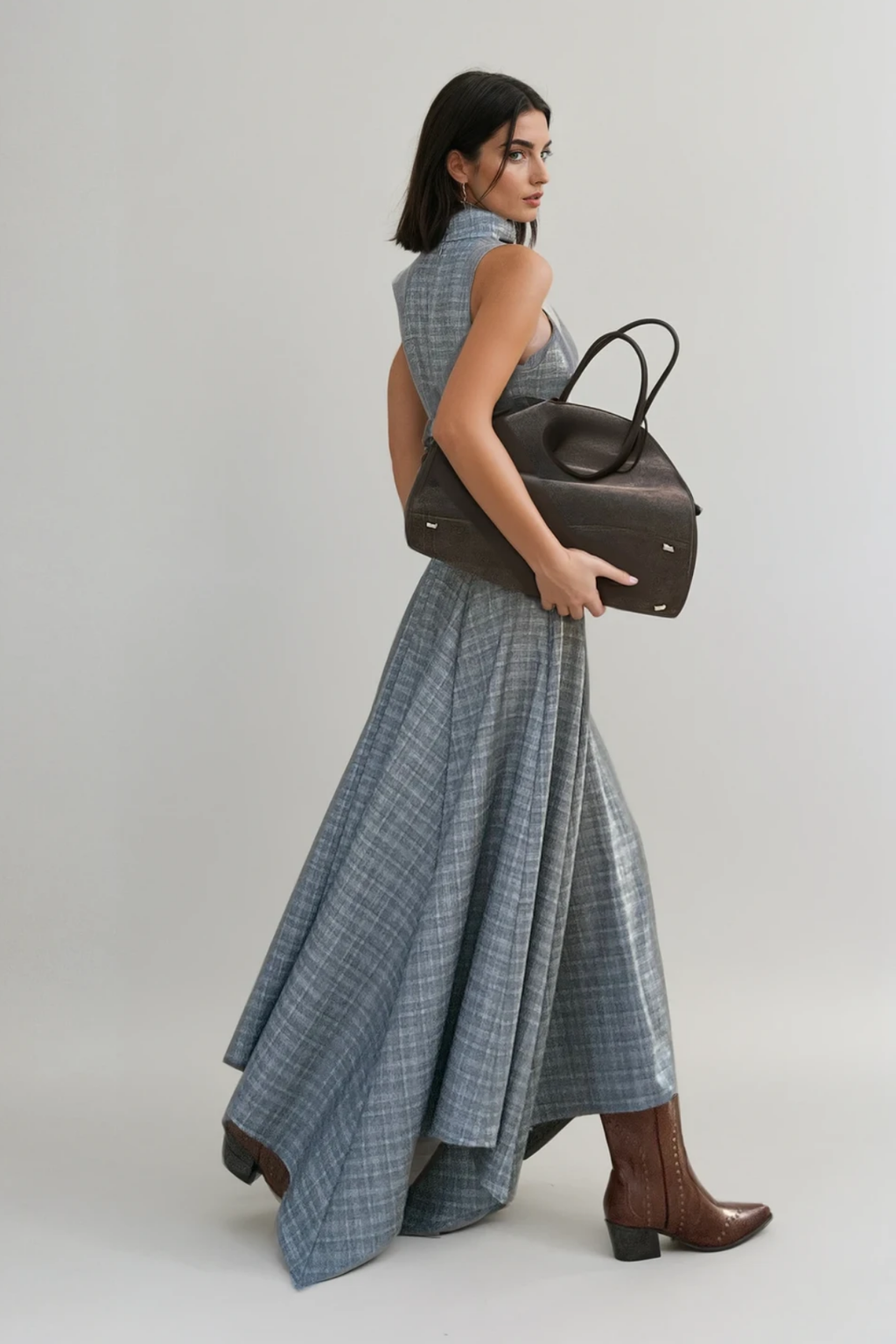 Deneb High Neck Grid Maxi Dress