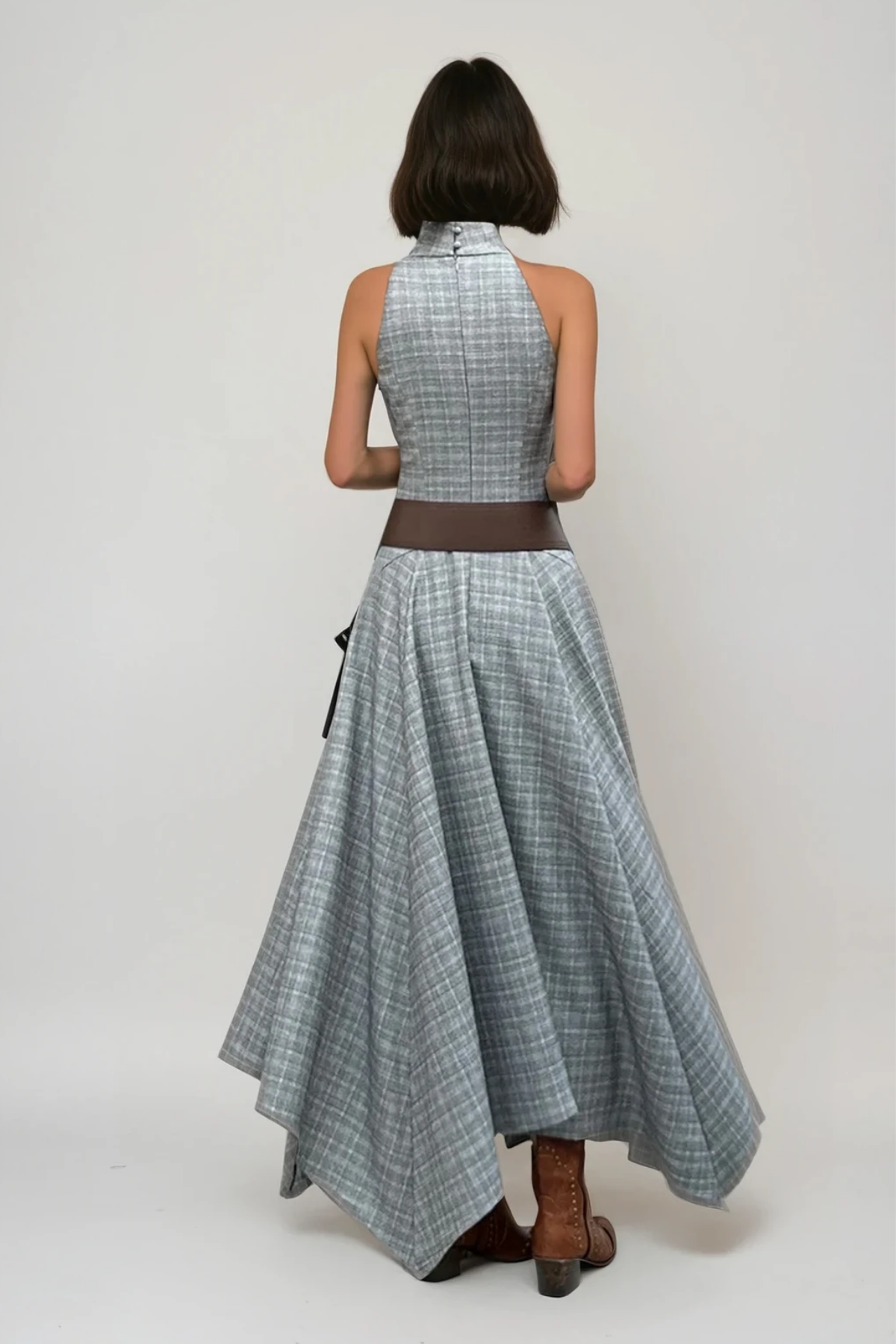 Deneb High Neck Grid Maxi Dress