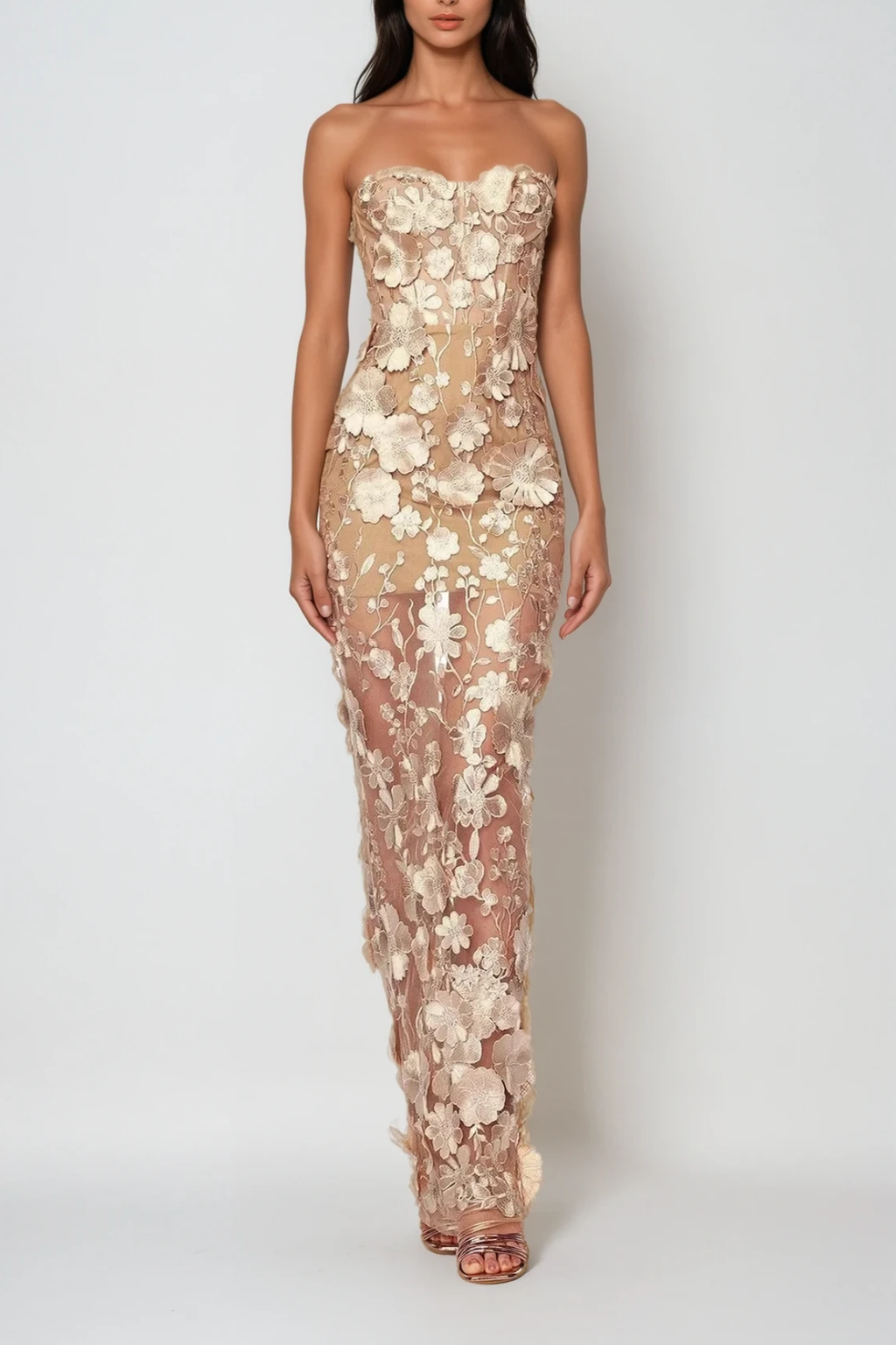 Denica Strapless Flower Maxi Dress