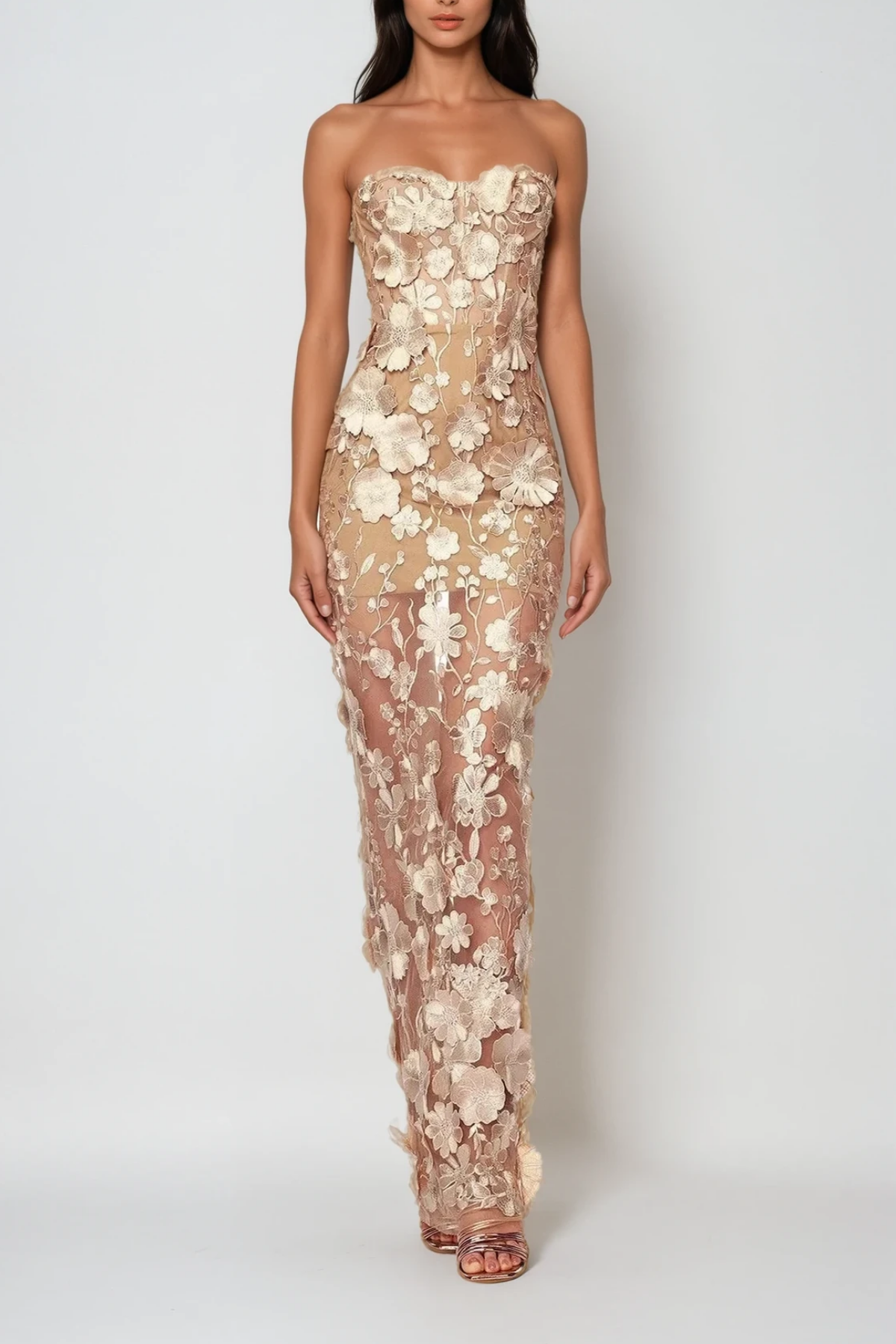 Denica Strapless Flower Maxi Dress