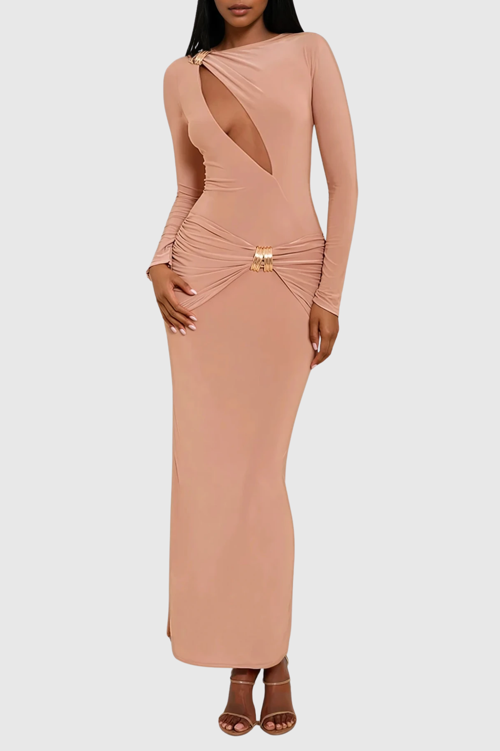 Denton Bodycon Cutout Maxi Dress In Orange