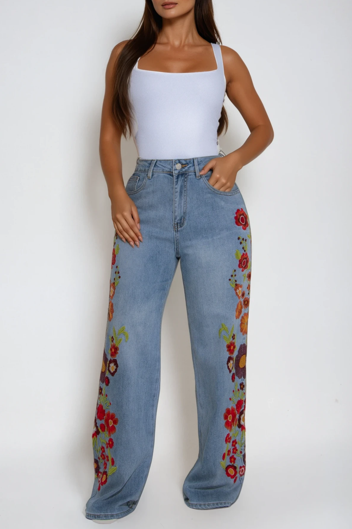 Derbiled Floral Jeans