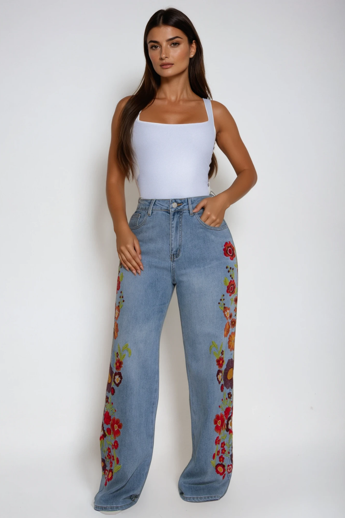 Derbiled Floral Jeans