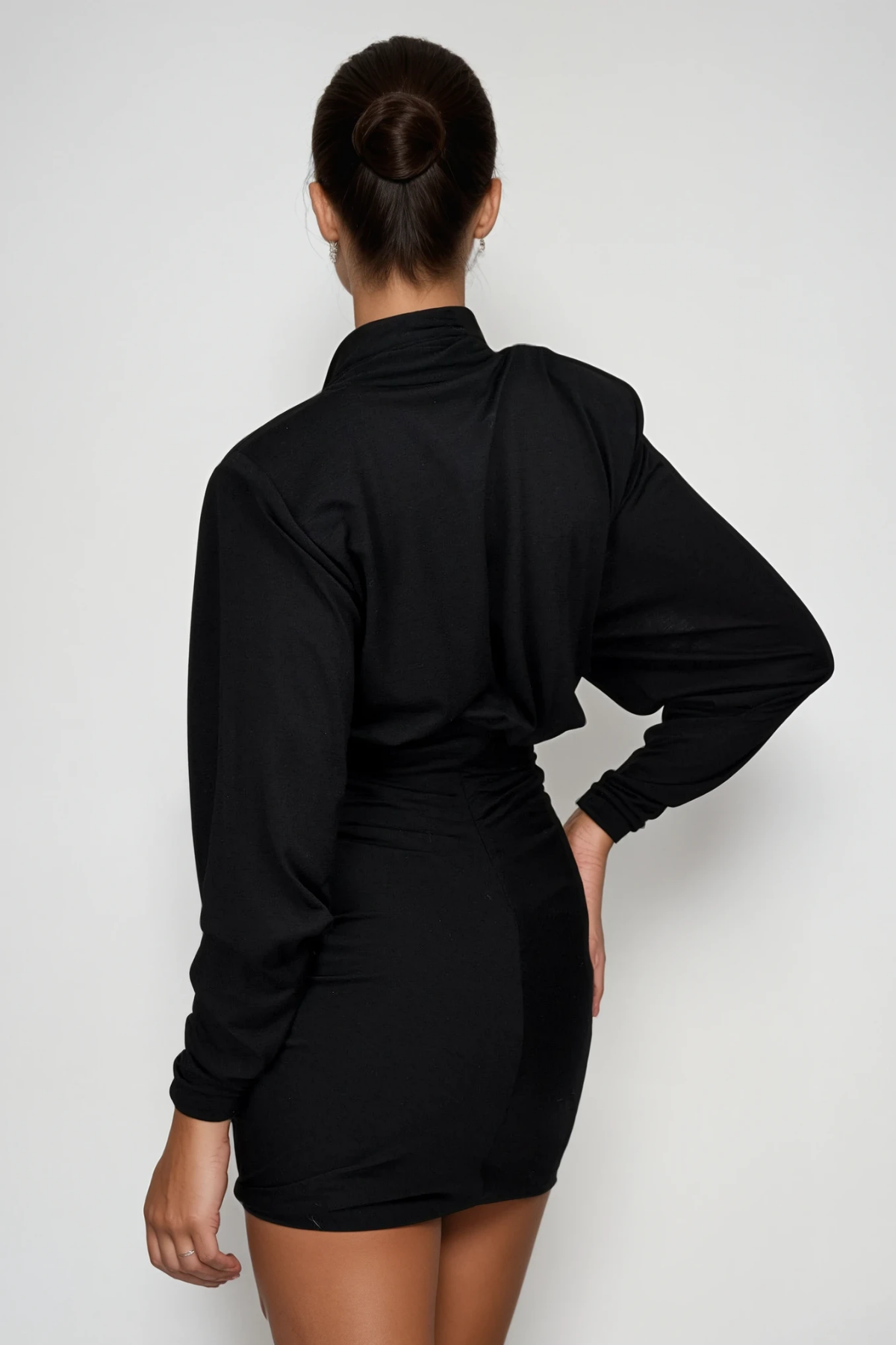 Dermid Long Sleeve Plunge Ruch Mini Dress