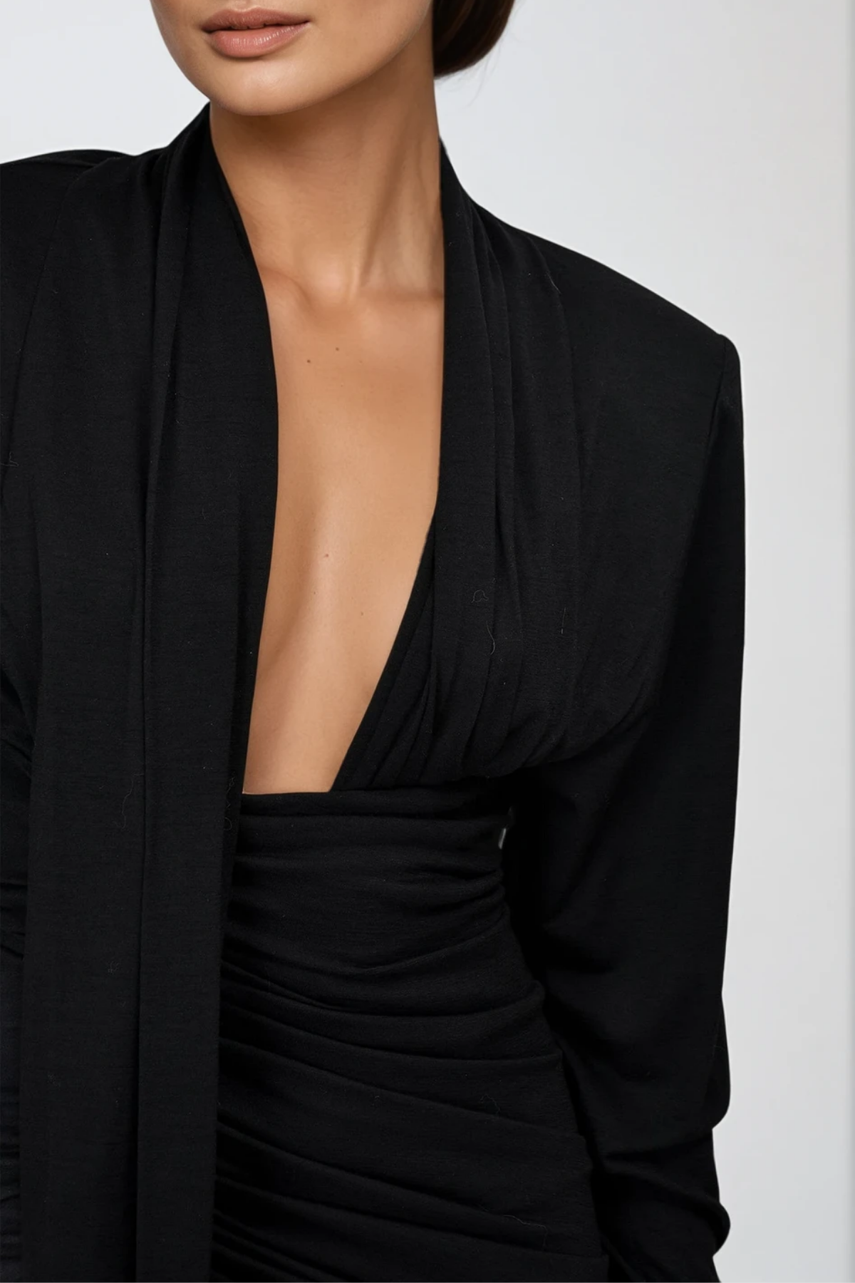 Dermid Long Sleeve Plunge Ruch Mini Dress