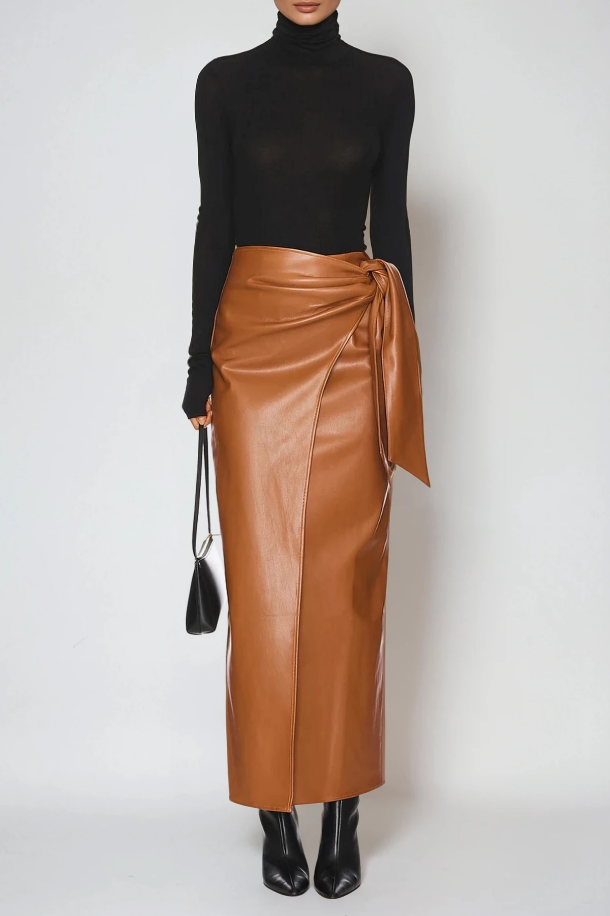 Derorit Tie Up Leather Maxi Skirt