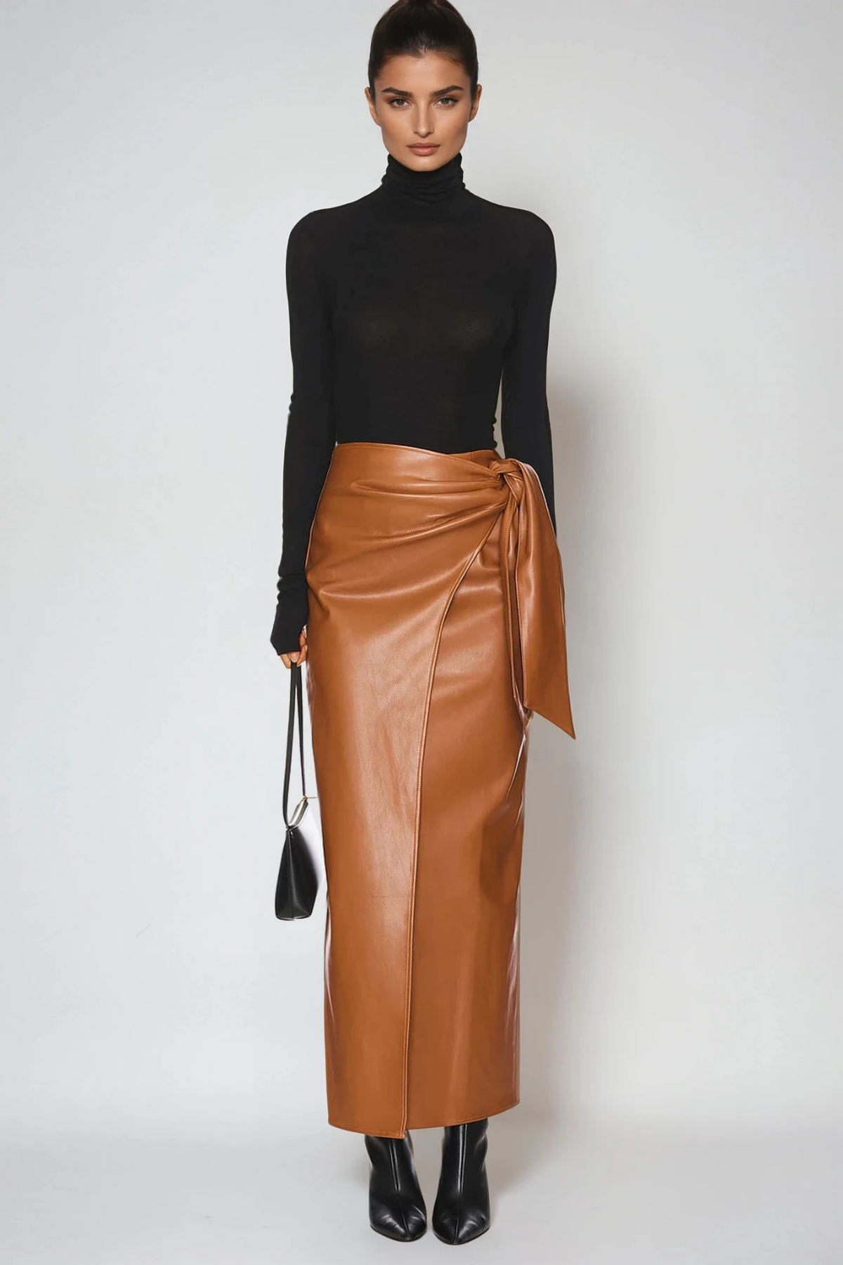 Derorit Tie Up Leather Maxi Skirt