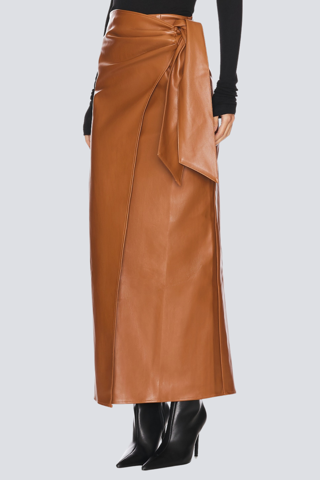 Derorit Tie Up Leather Maxi Skirt