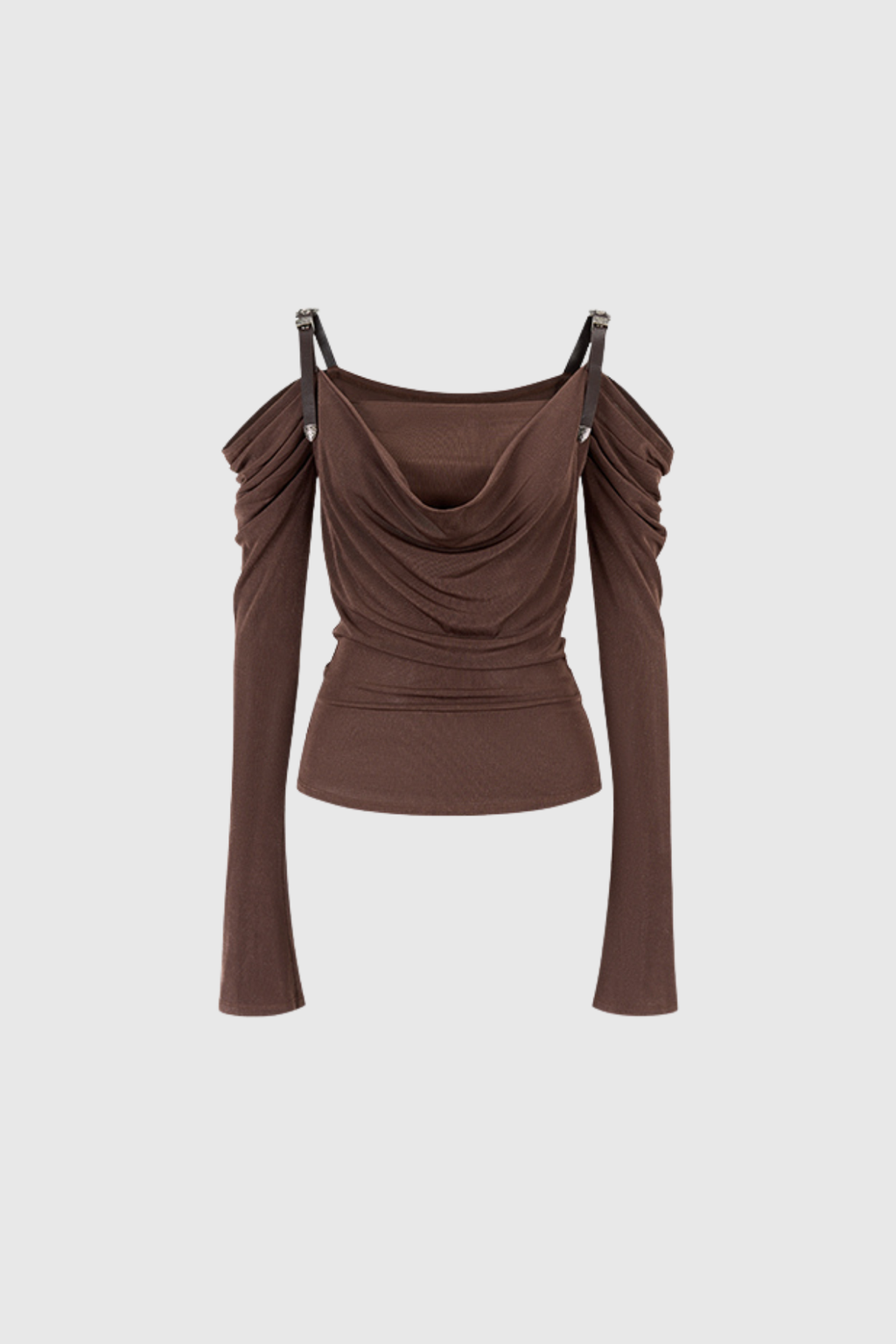 Derren Off Shoulder Deconstruct Ruch Top In Brown