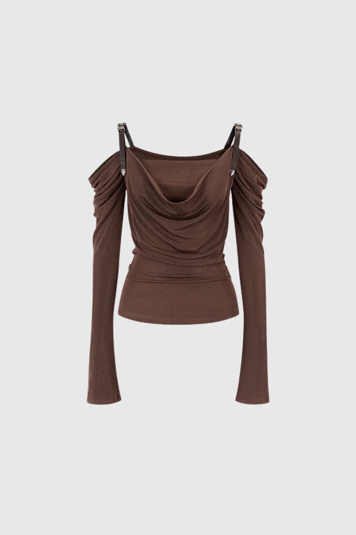 Derren Off Shoulder Deconstruct Ruch Top In Brown