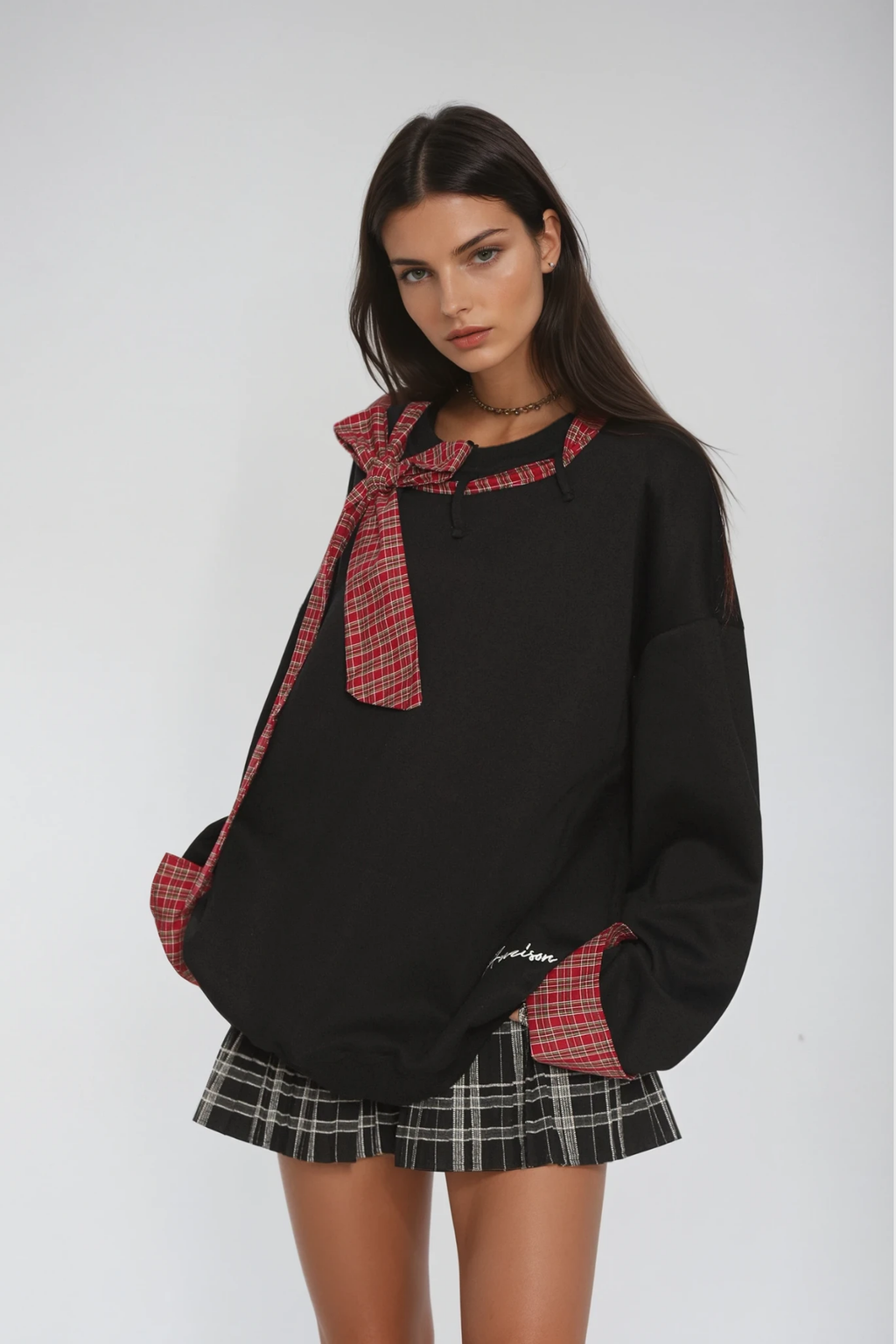 Derrick Grid Bow Asymmetric Top In Black