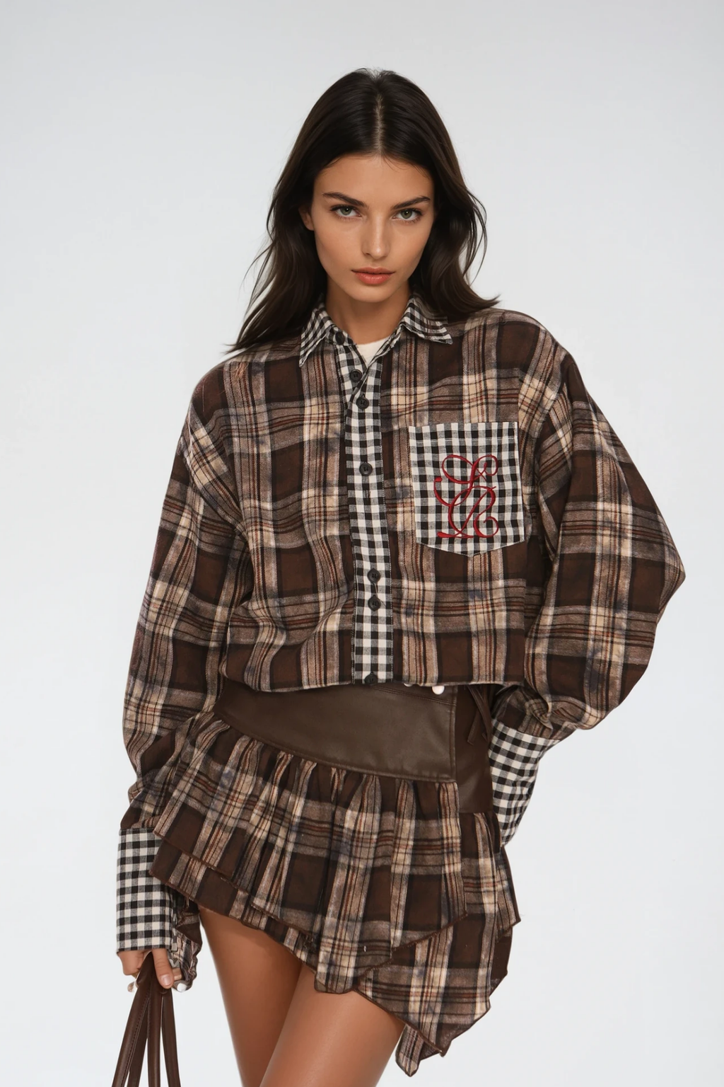 Derry Grid Deconstruct Leather Skirt Set