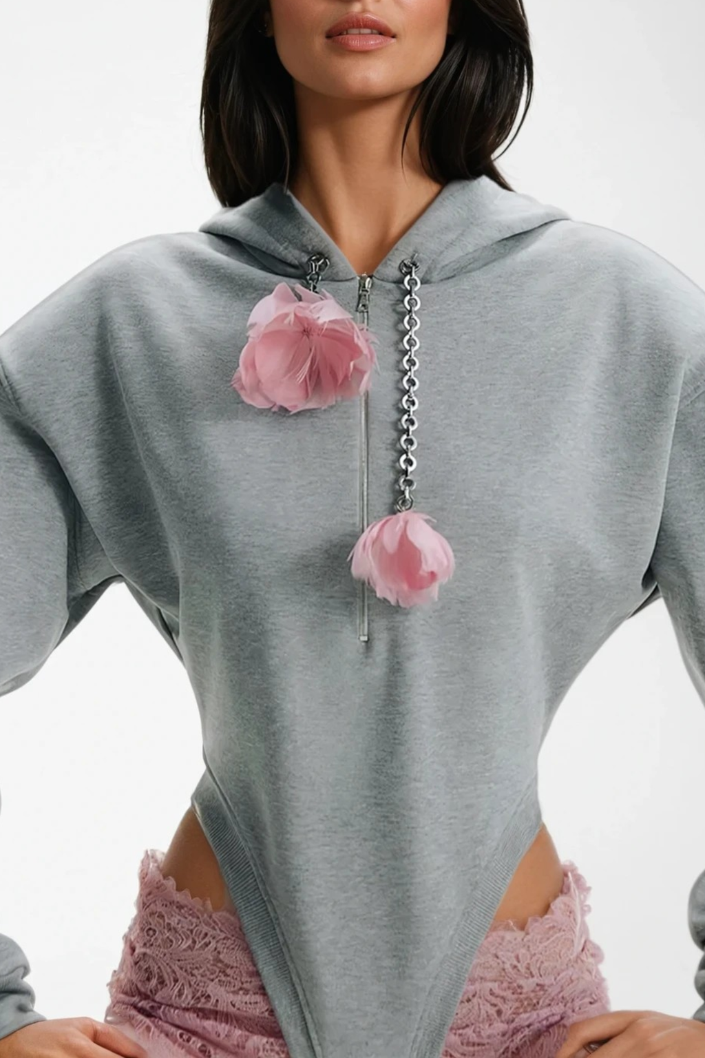Dervla Long Sleeve Flower Hooded Bodysuit