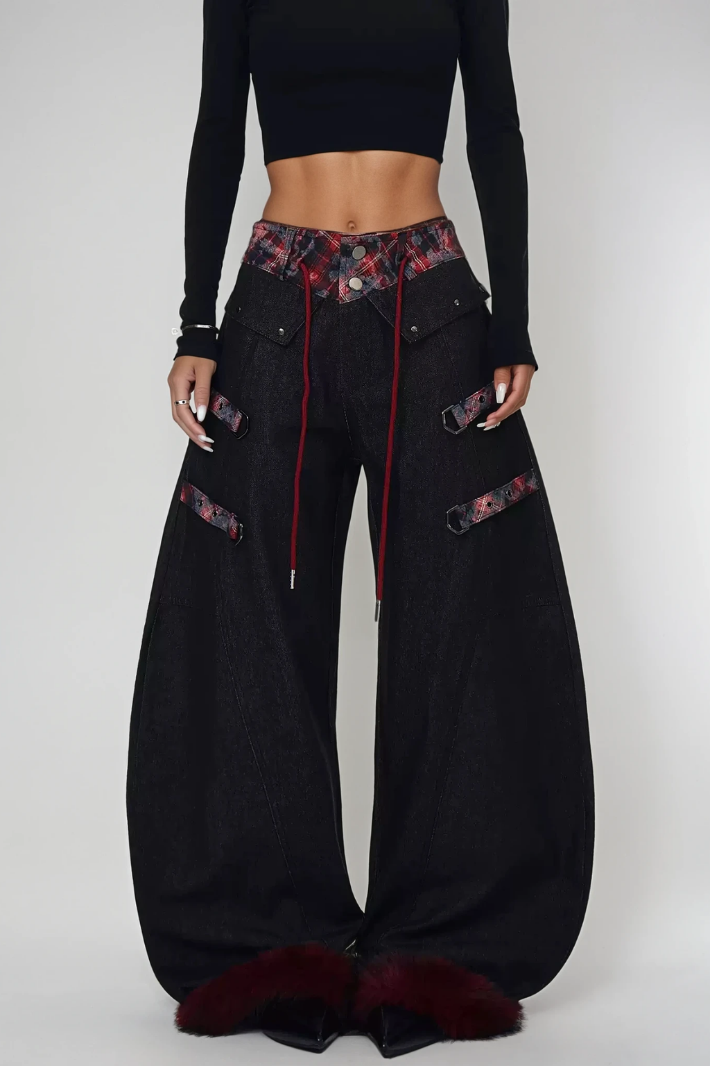 Deryck Deconstruct Print Faux Fur Jeans In Black