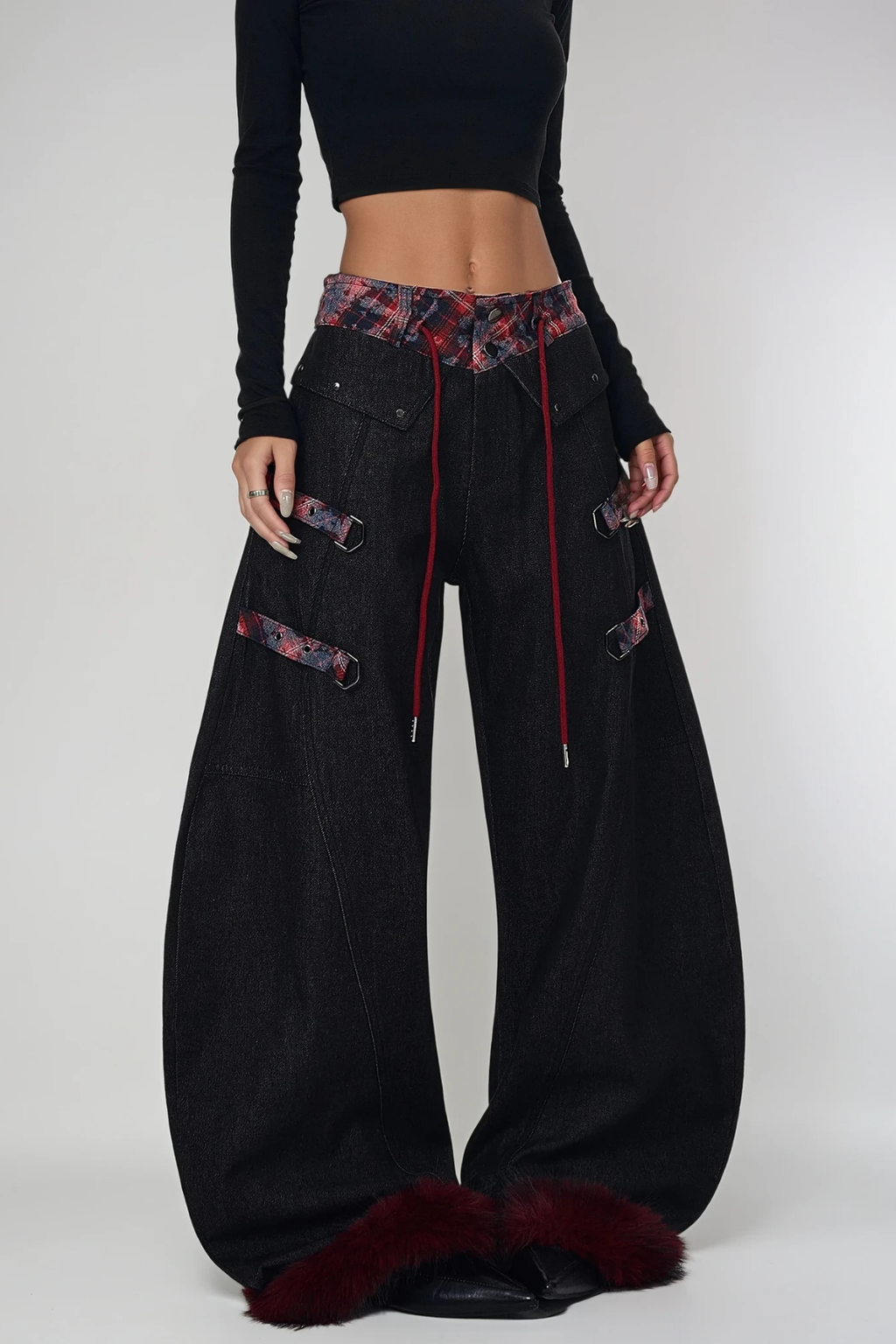 Deryck Deconstruct Print Faux Fur Jeans In Black