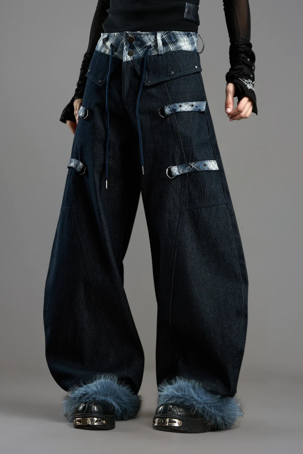 Deryck Deconstruct Print Faux Fur Jeans In Blue