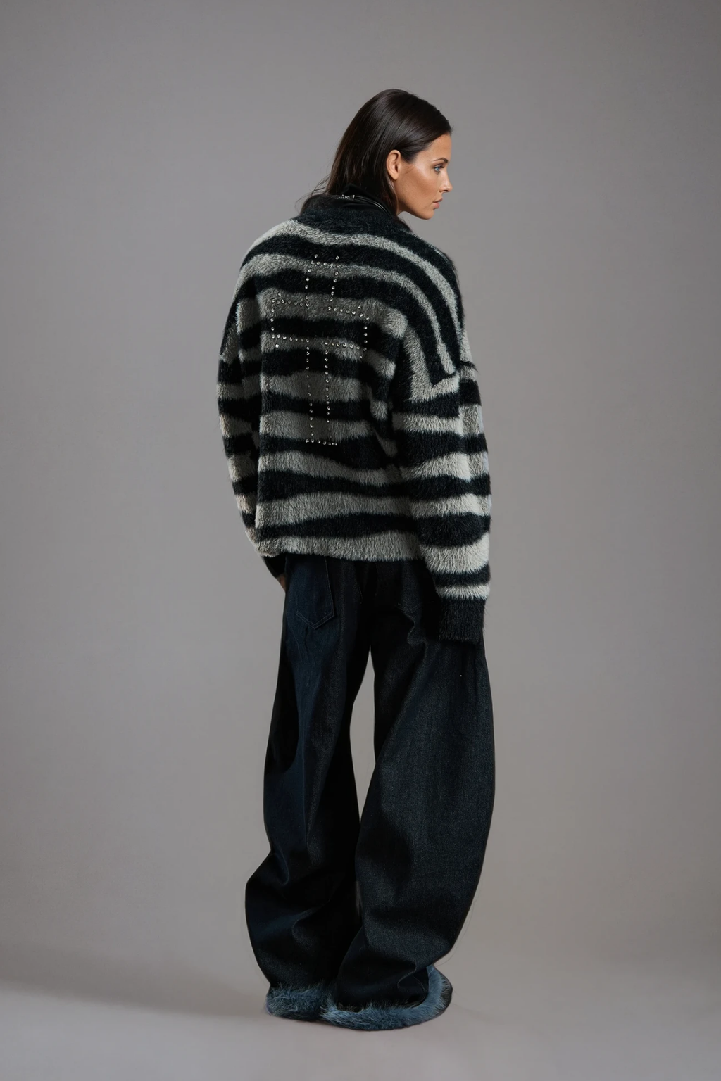 Deryck Deconstruct Print Faux Fur Jeans In Blue