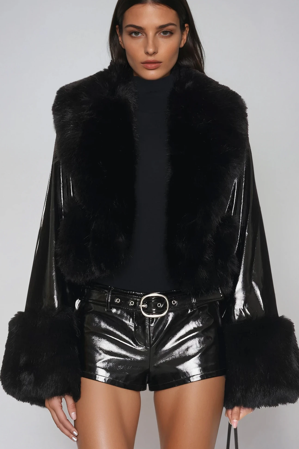 Des Deconstruct Faux Fur Leather Jacket