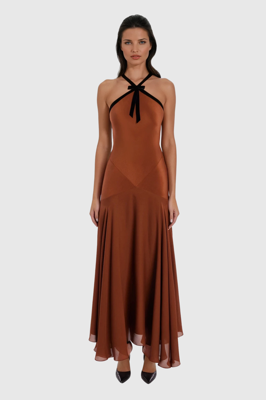 Desdemona Halter Neck Ruffle Maxi Dress