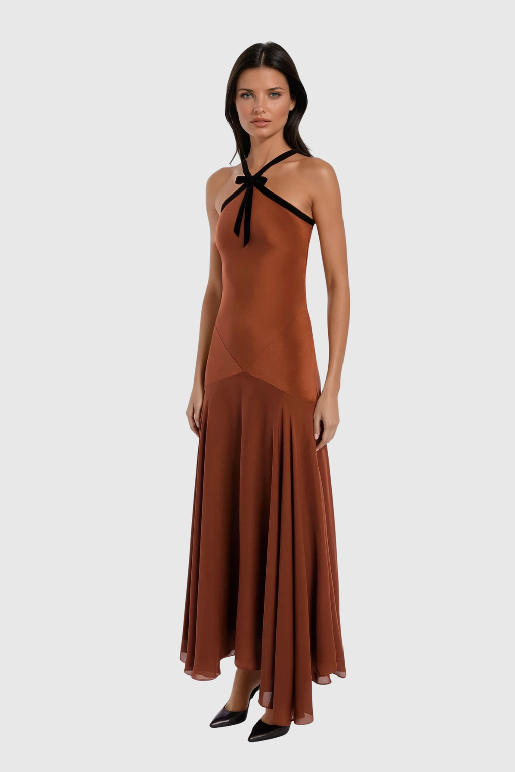 Desdemona Halter Neck Ruffle Maxi Dress