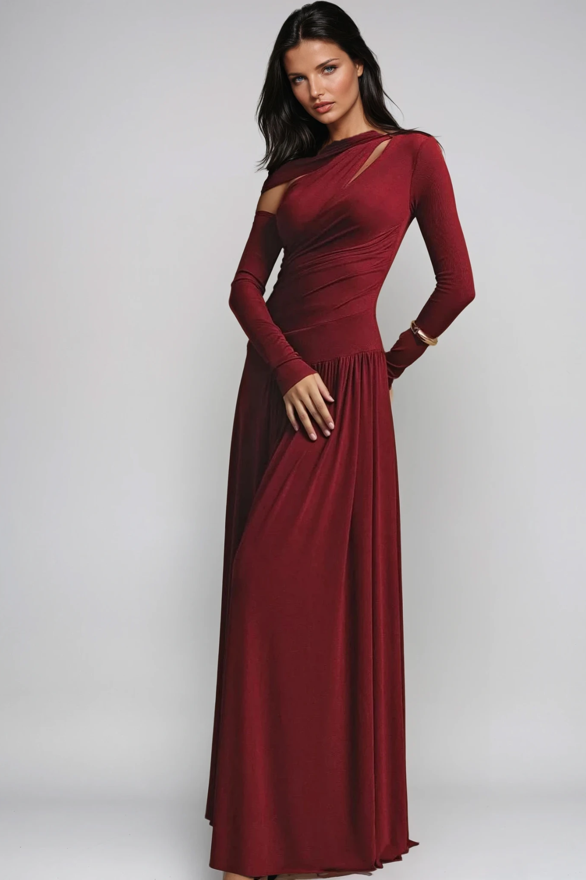 Desirae Cutout Bodycon Ruch Maxi Dress