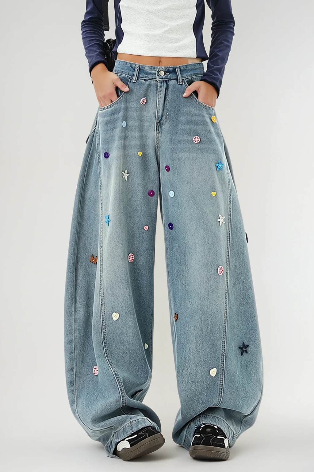 Desta Embellished Deconstruct Jeans In Blue