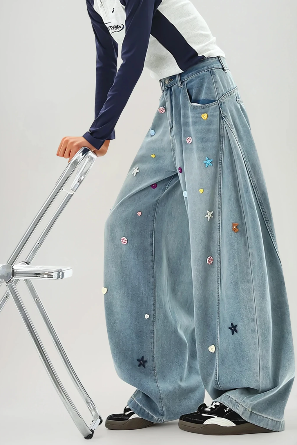 Desta Embellished Deconstruct Jeans In Blue