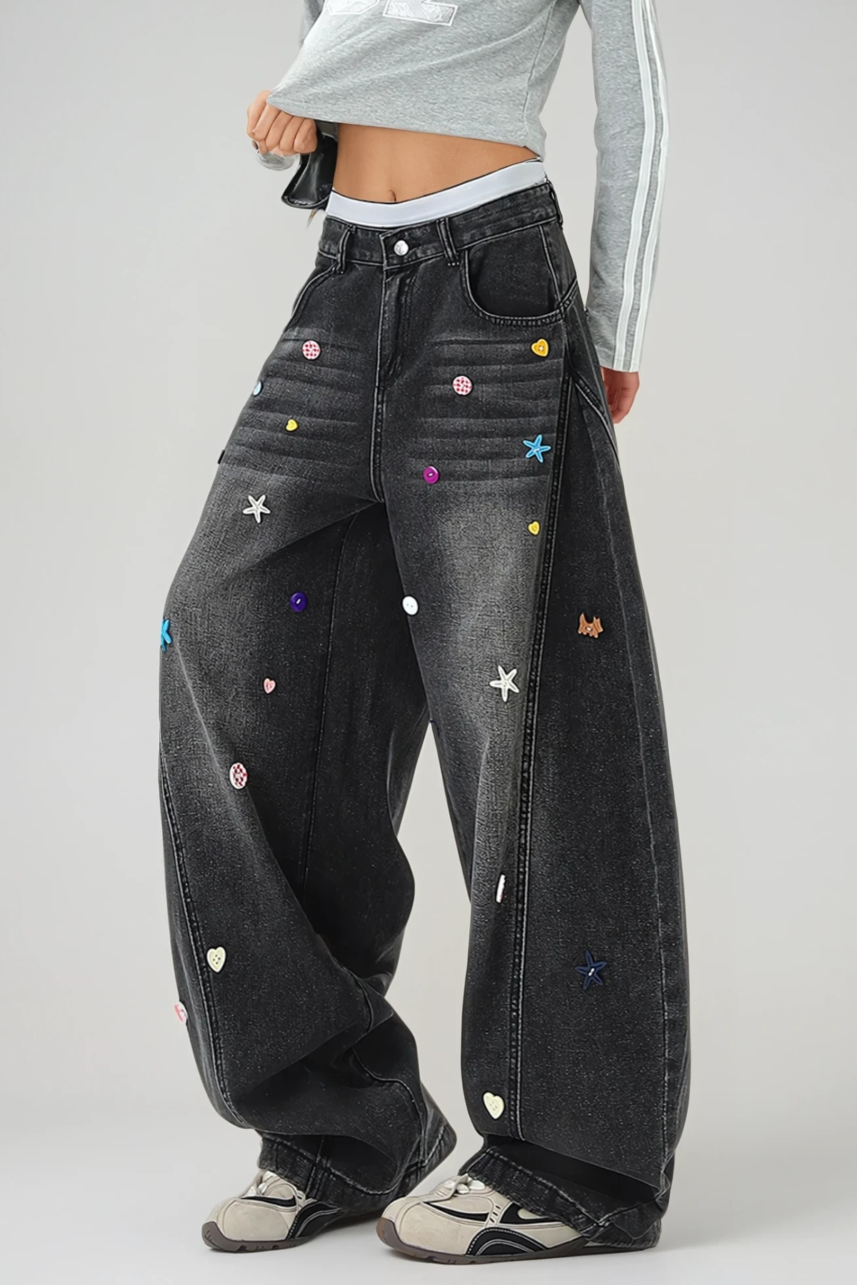 Desta Embellished Deconstruct Jeans In Black