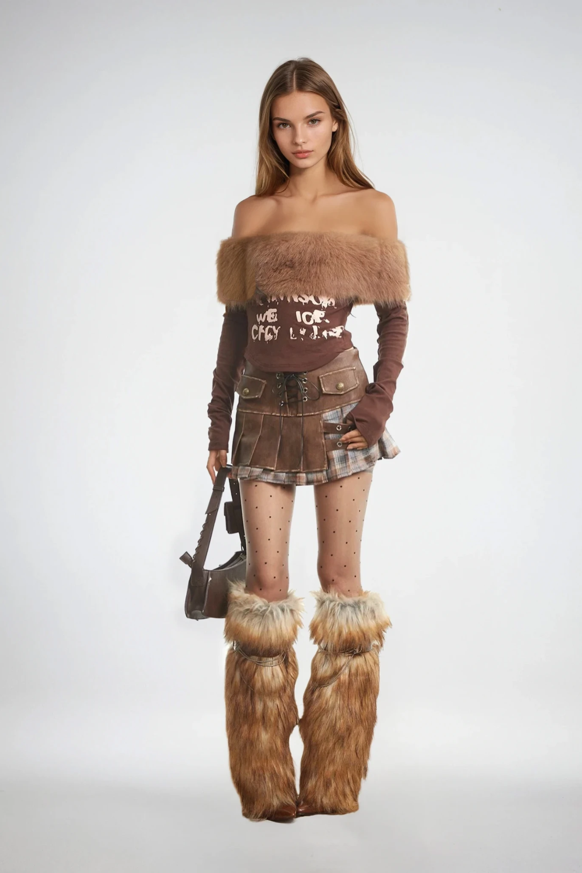 Detlef Faux Fur Off Shoulder Print Top