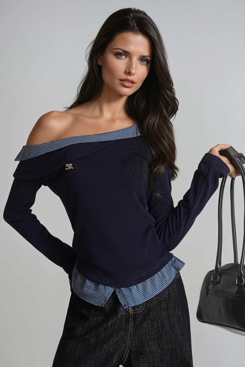 Deusdedit One Shoulder Grid Top In Deep Blue