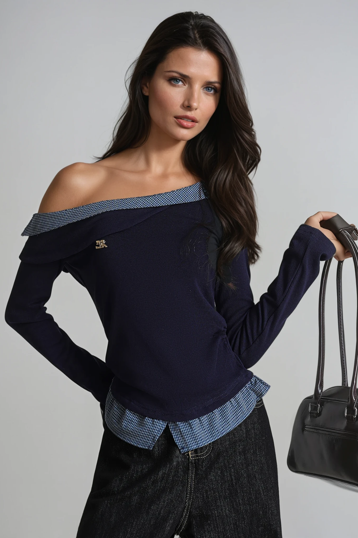 Deusdedit One Shoulder Grid Top In Deep Blue