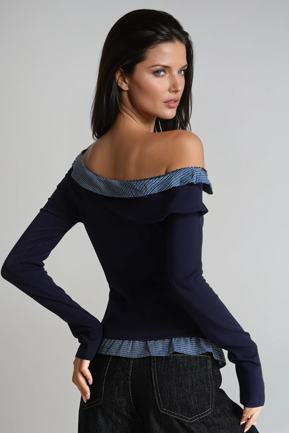 Deusdedit One Shoulder Grid Top In Deep Blue
