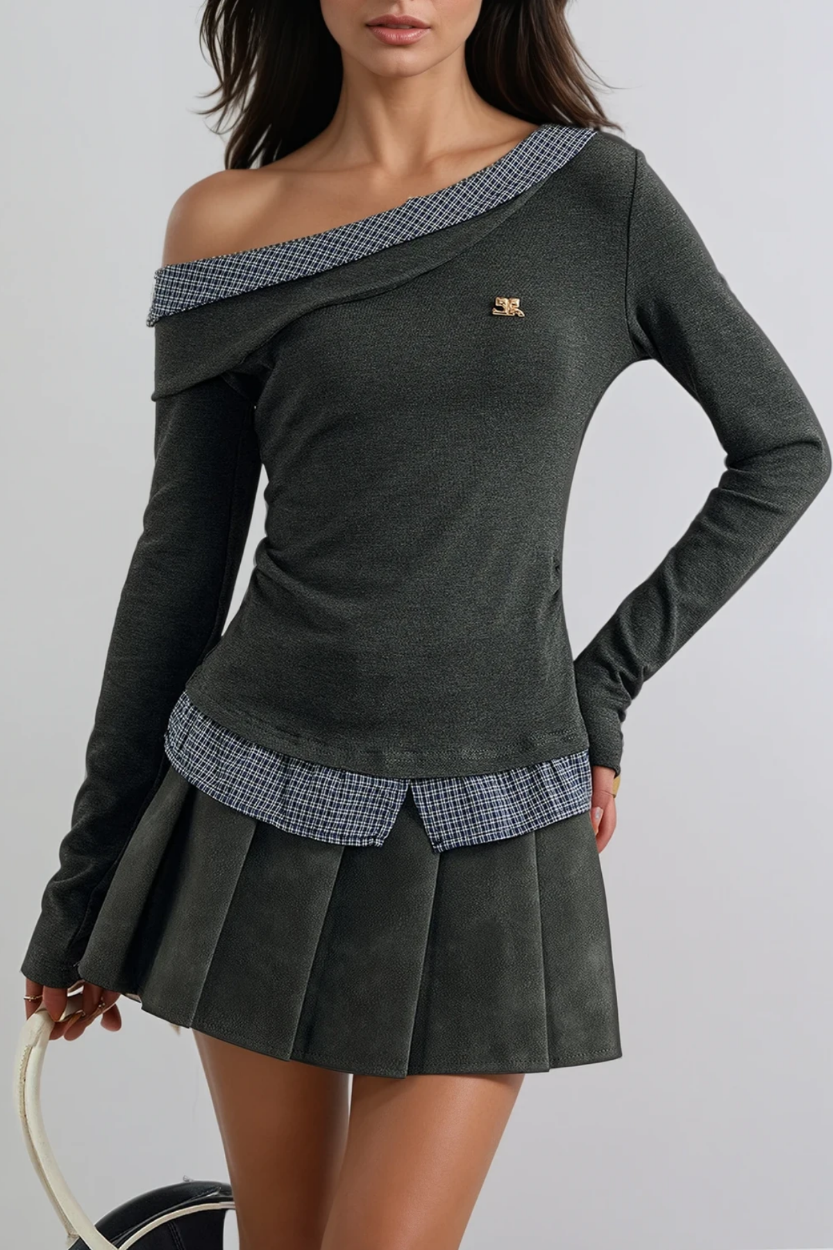 Deusdedit One Shoulder Grid Top In Grey